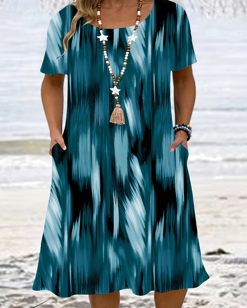 Plus Size Abstract Brushstroke Print Pocket Dress