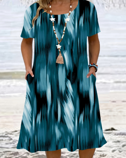 Plus Size Abstract Brushstroke Print Pocket Dress