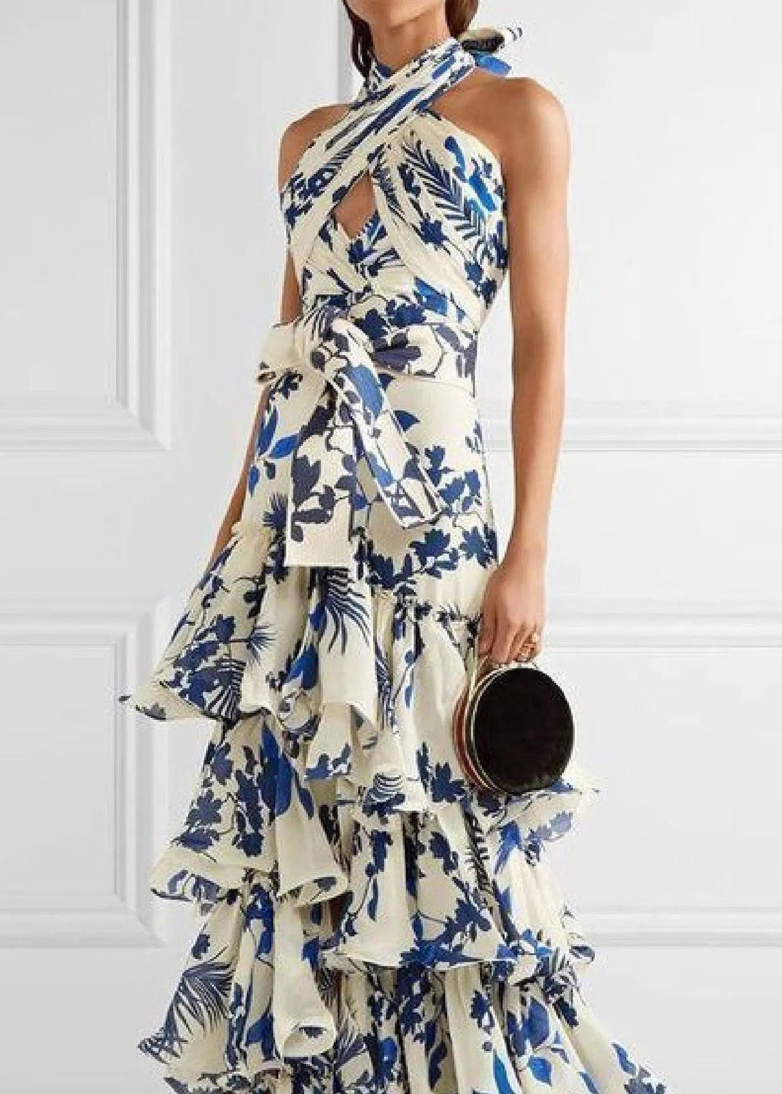 Bohemian Vacation Style Ruffled Print Dress Sleeveless