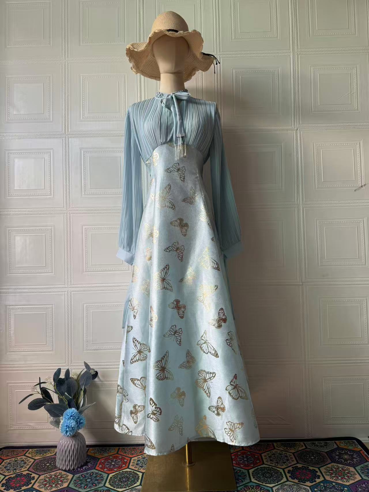 Elegant Butterfly Long-Sleeved Dress