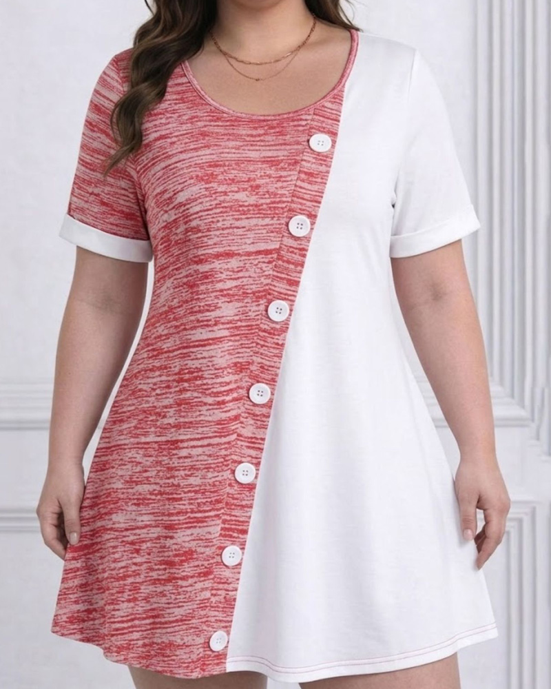 Plus Size Asymmetric Button Dress