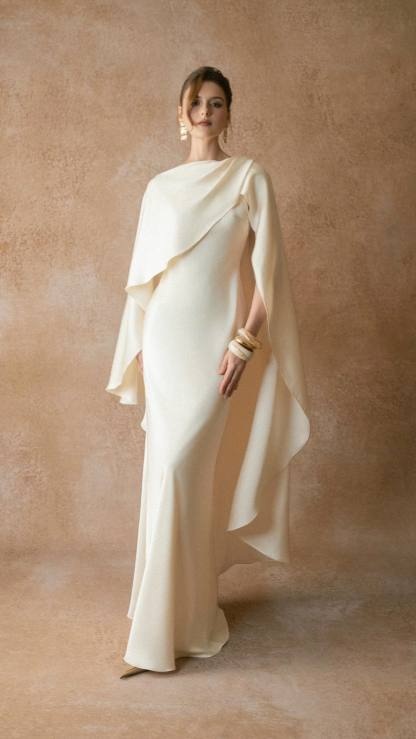 Cream Satin Formal Evening Maxi Dress
