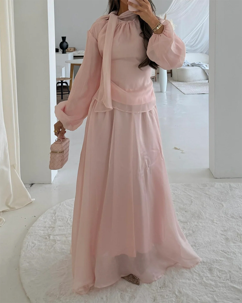 Casual Solid-Color Two-Piece Set with Tie Details