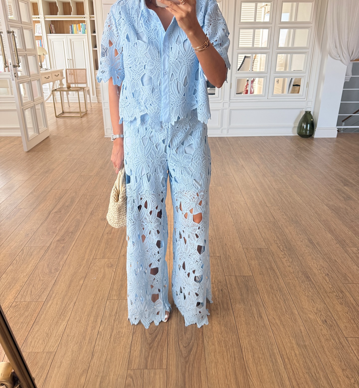 White Floral Lace 2 Piece Wide Leg Pants Set
