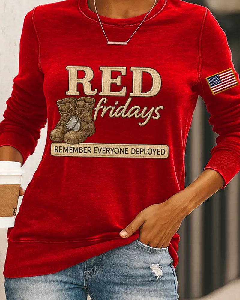 Plus Size Women's Red Friday Print Casual Sweatshirt