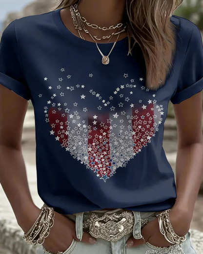 Plus Size Women's America Heart Flag T-Shirts