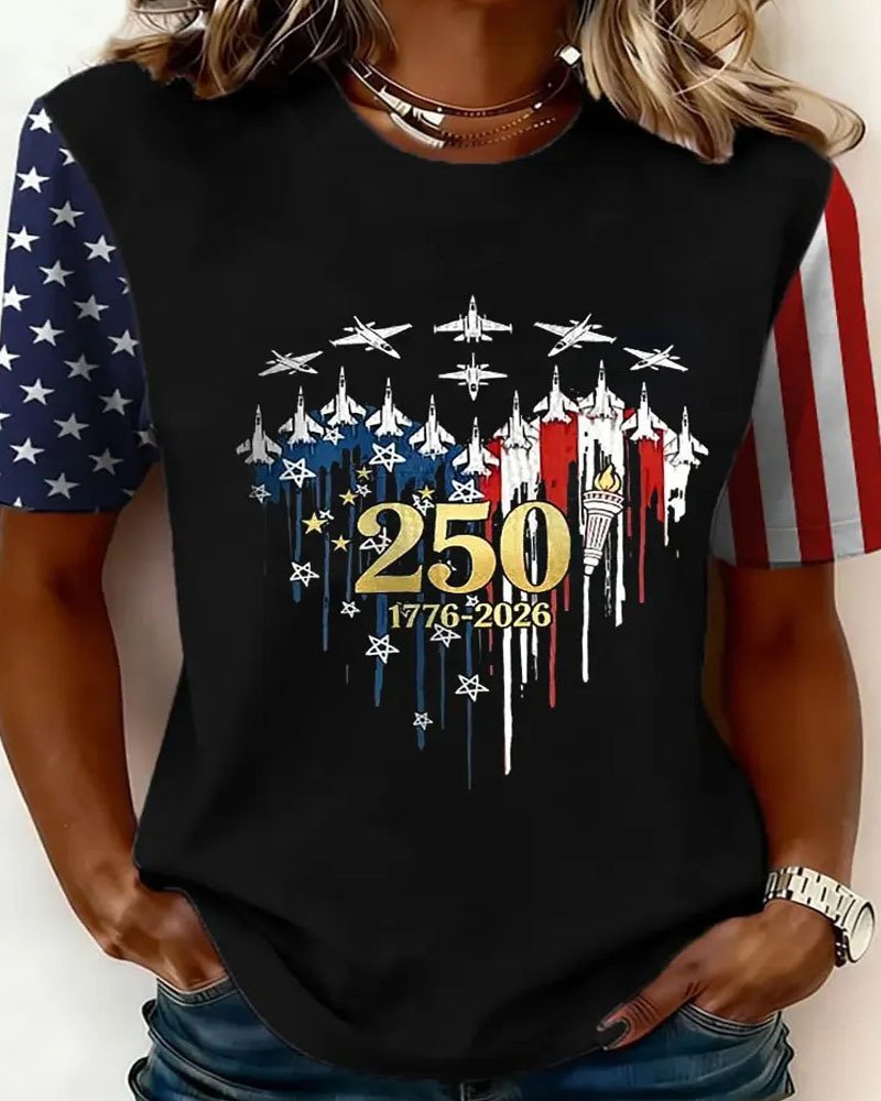 Plus Size Women's USA 1776-2026 Print Casual T-Shirt