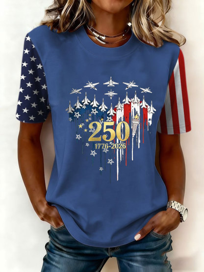 Plus Size Women's USA 1776-2026 Print Casual T-Shirt