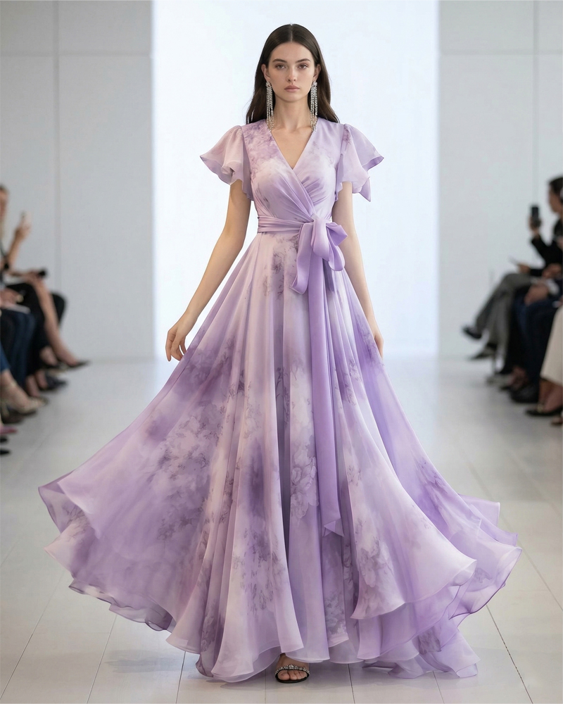 Romantic Tie-dye Wrap Maxi Dress