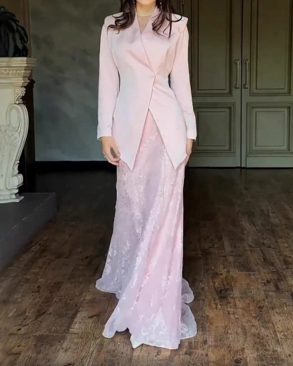 Simple Pink Textured Suit