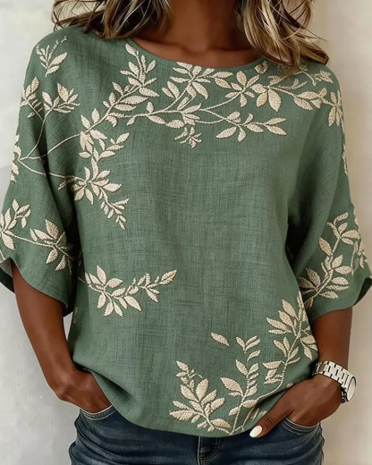 Plus Size Casual Round Neck Printed Short-Sleeve Top
