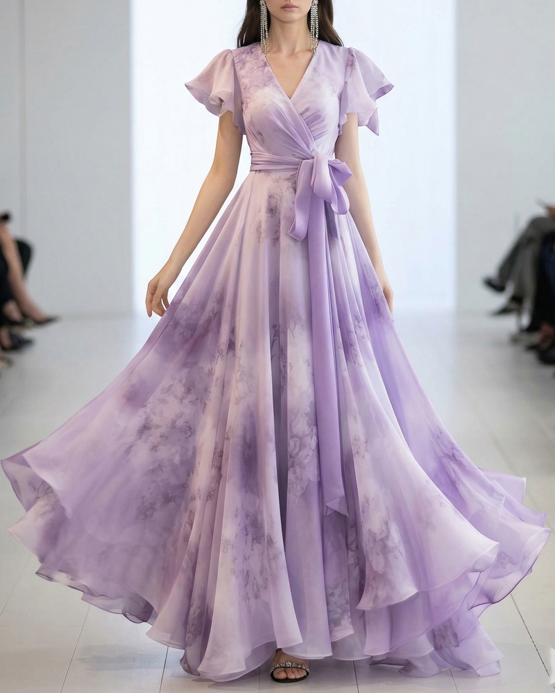 Romantic Tie-dye Wrap Maxi Dress