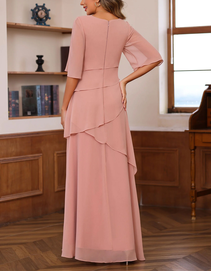 Solid Color Chiffon With Irregular Layering Maxi Dress