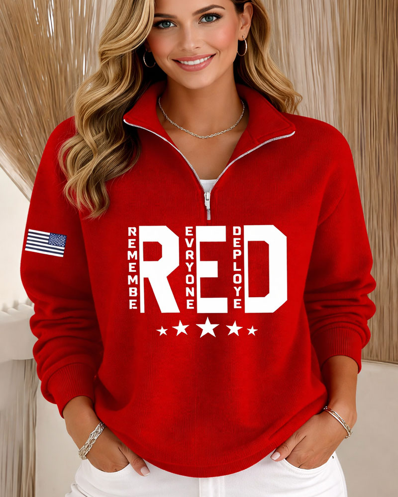 Plus Size Women's Red Friday Printed Casual Sweatshirt