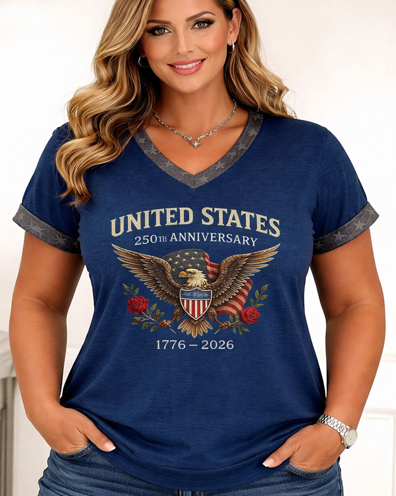 Plus Size Women's Vintage America 250th Anniversary Print T-Shirt