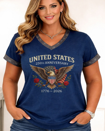 Plus Size Women's Vintage America 250th Anniversary Print T-Shirt