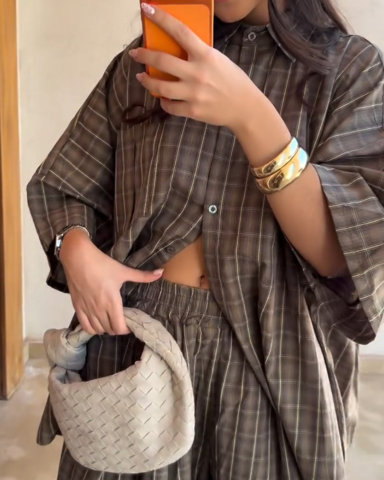 Casual Lapel Plaid Two-Piece Set
