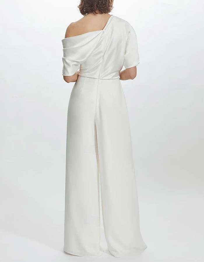 Solid Color Short-sleeved One-shoulder Jumpsuit