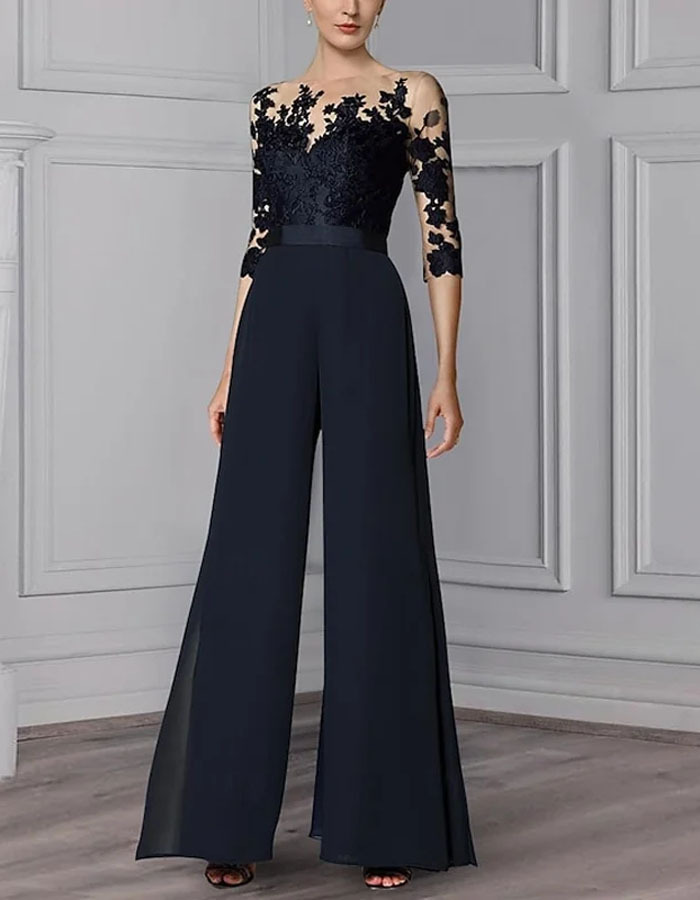 Elegant Lace Solid Color Dress Jumpsuit