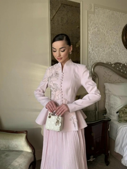 Vintage Embroidered Blazer & Pleated Skirt Set