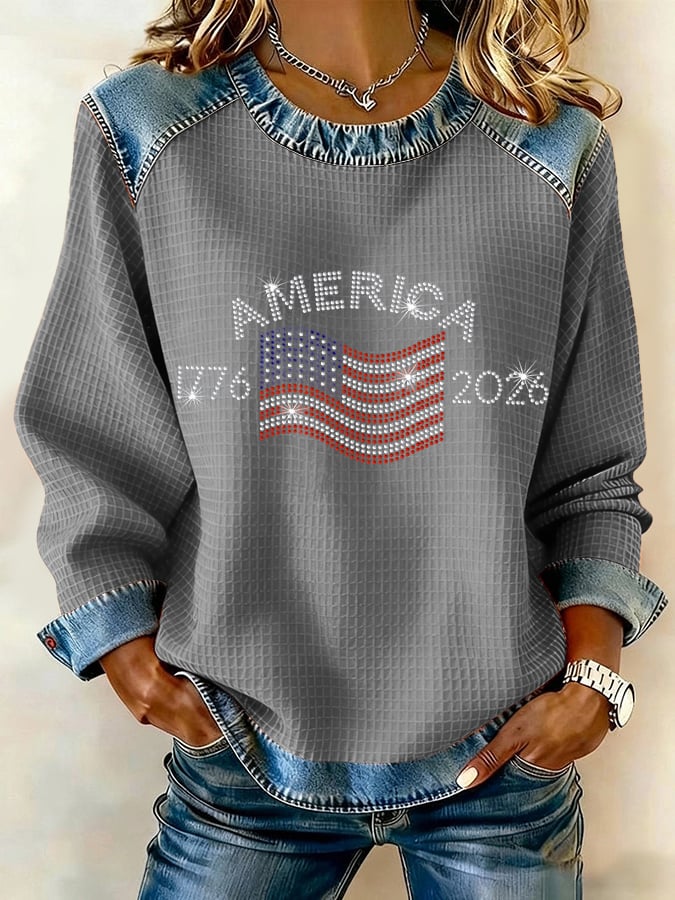 Plus Size Women's 250th Anniversary Patchwork Casual Sweatshirt