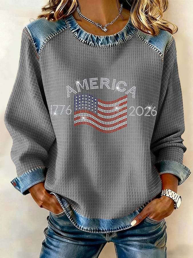 Plus Size Women's 250th Anniversary Patchwork Casual Sweatshirt