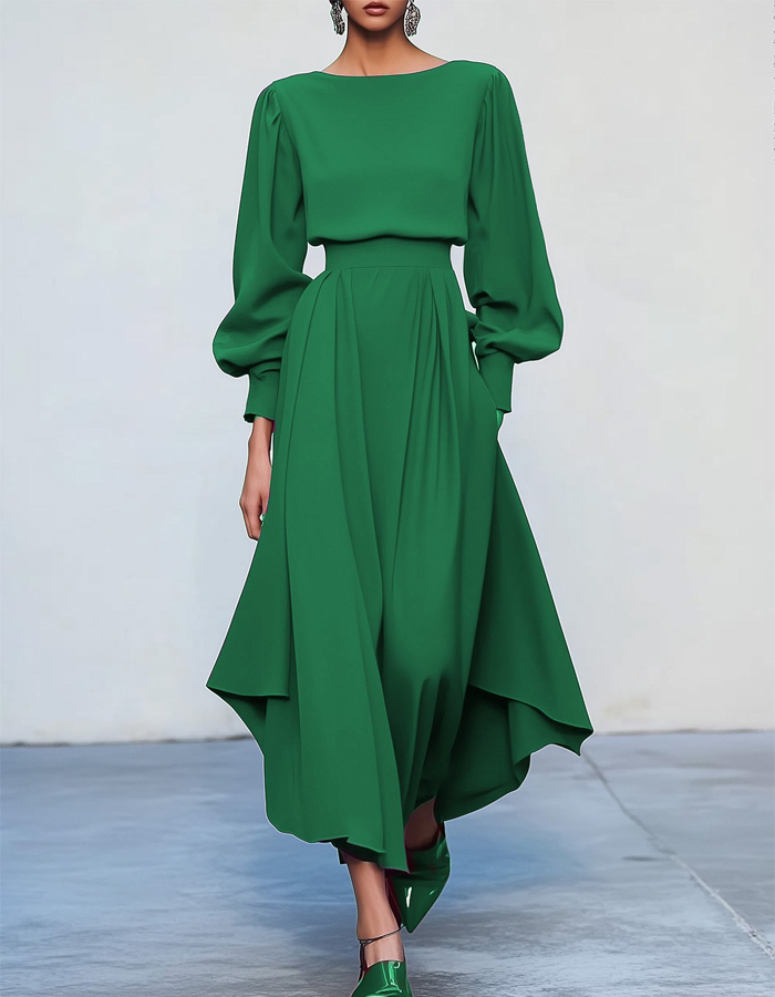 Long Sleeves With Irregular Hem Maxi Dress