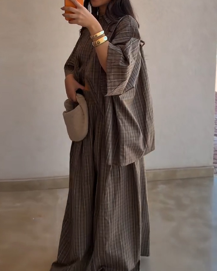 Casual Lapel Plaid Two-Piece Set
