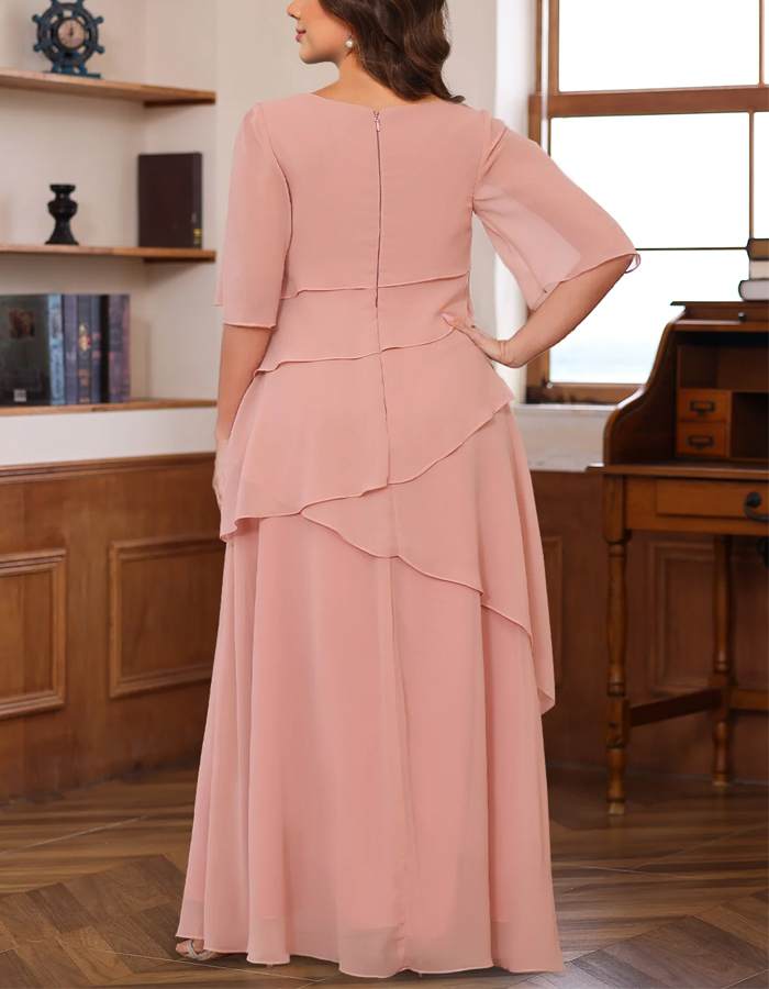 Solid Color Chiffon With Irregular Layering Maxi Dress