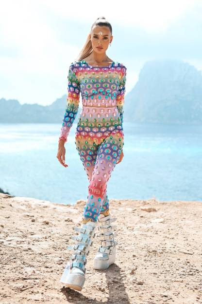 Music Festival Rainbow Rhinestone Two Piece Set