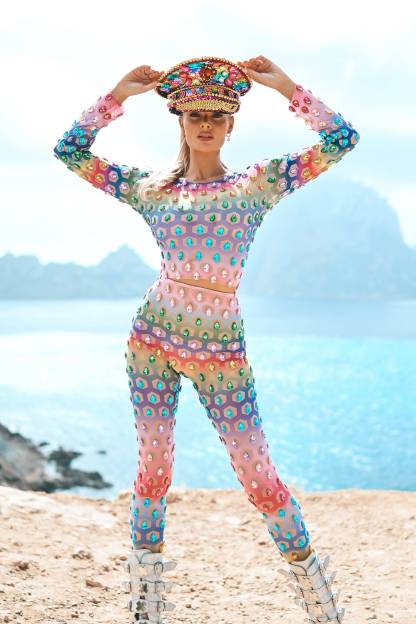 Music Festival Rainbow Rhinestone Two Piece Set