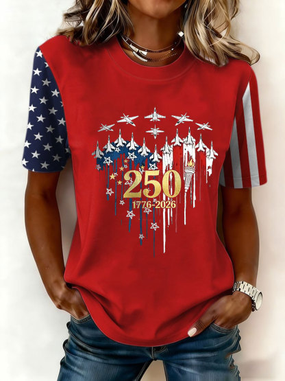 Plus Size Women's USA 1776-2026 Print Casual T-Shirt