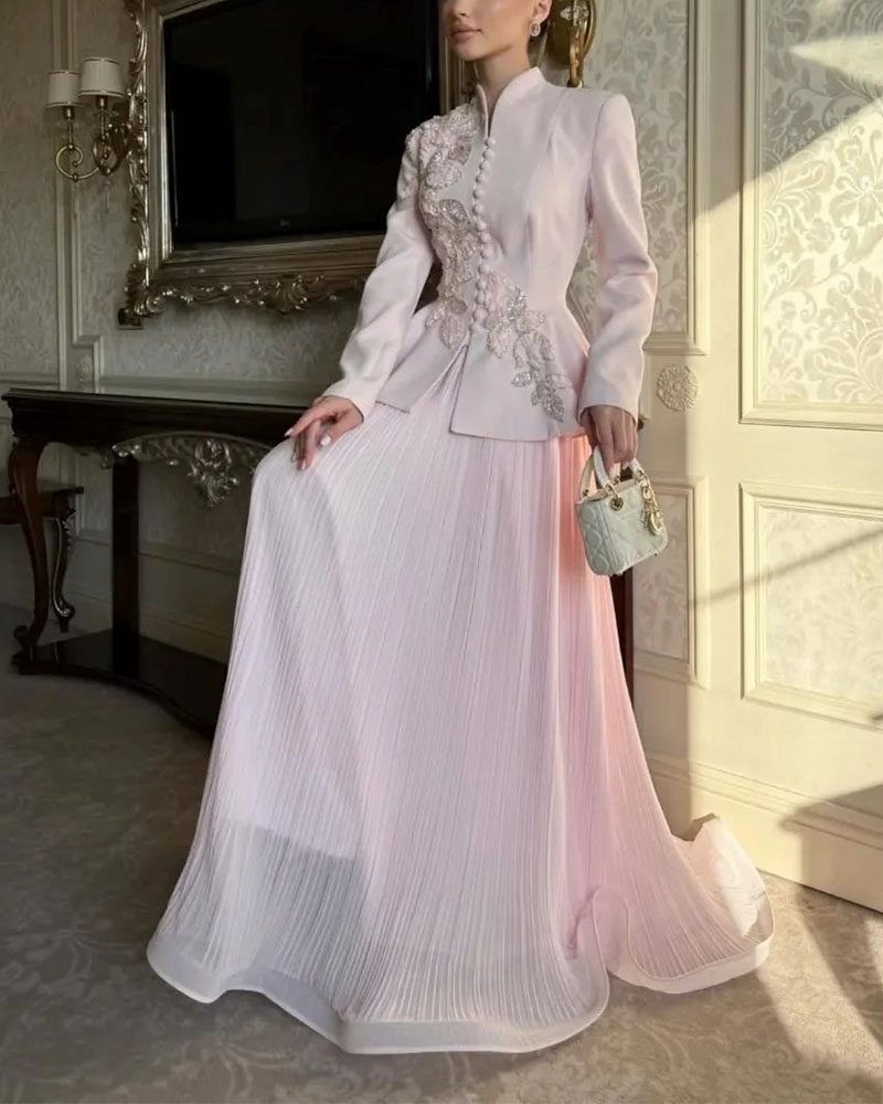 Vintage Embroidered Blazer & Pleated Skirt Set