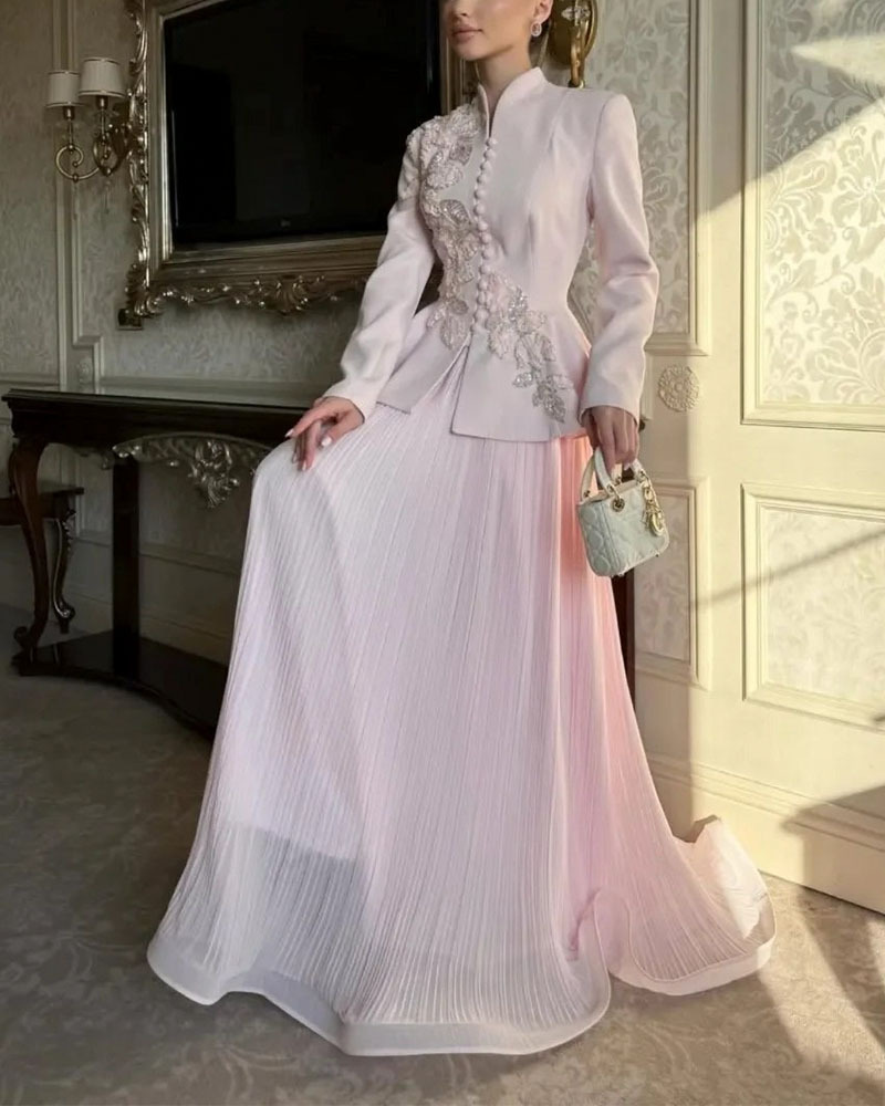 Vintage Embroidered Blazer & Pleated Skirt Set