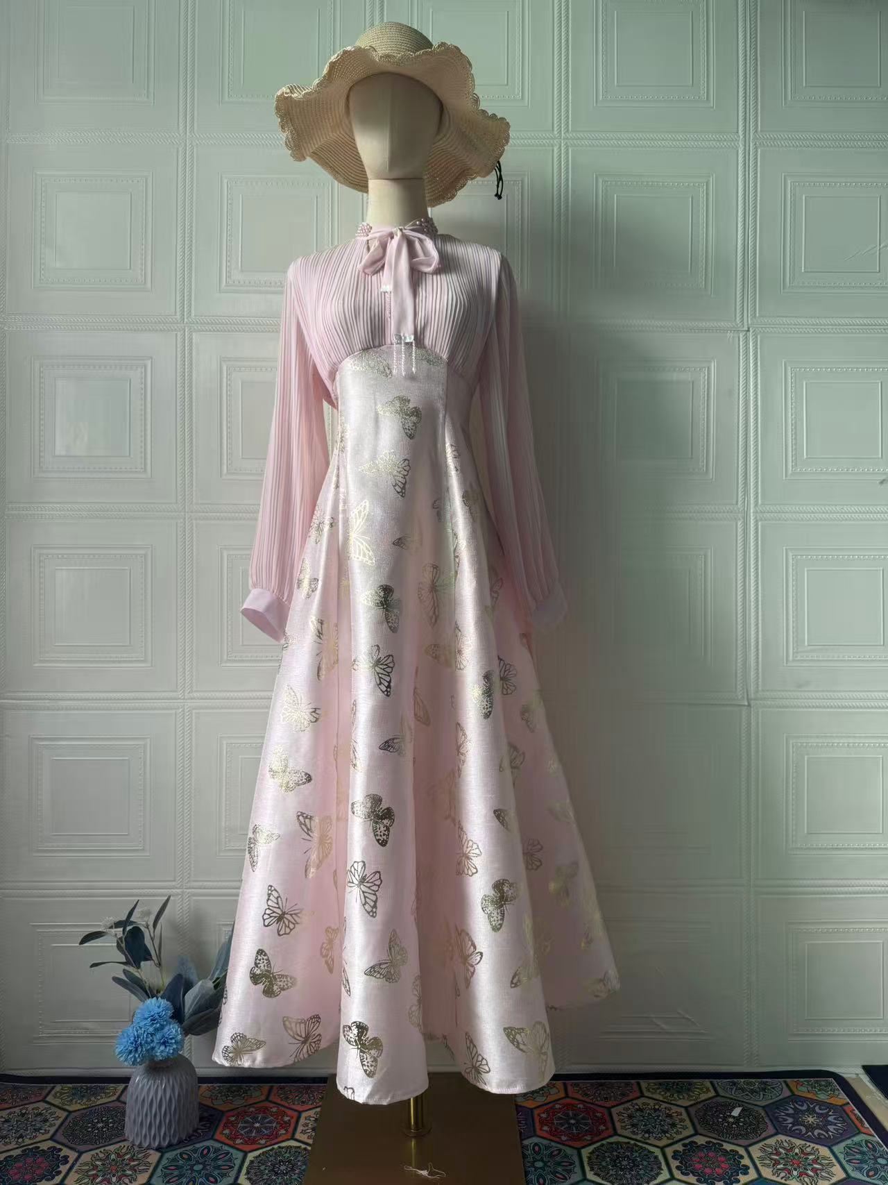 Elegant Butterfly Long-Sleeved Dress