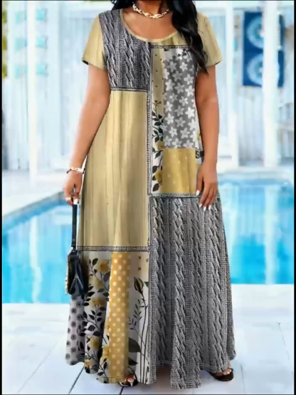 Plus Size Patchwork Floral Print Maxi Dress