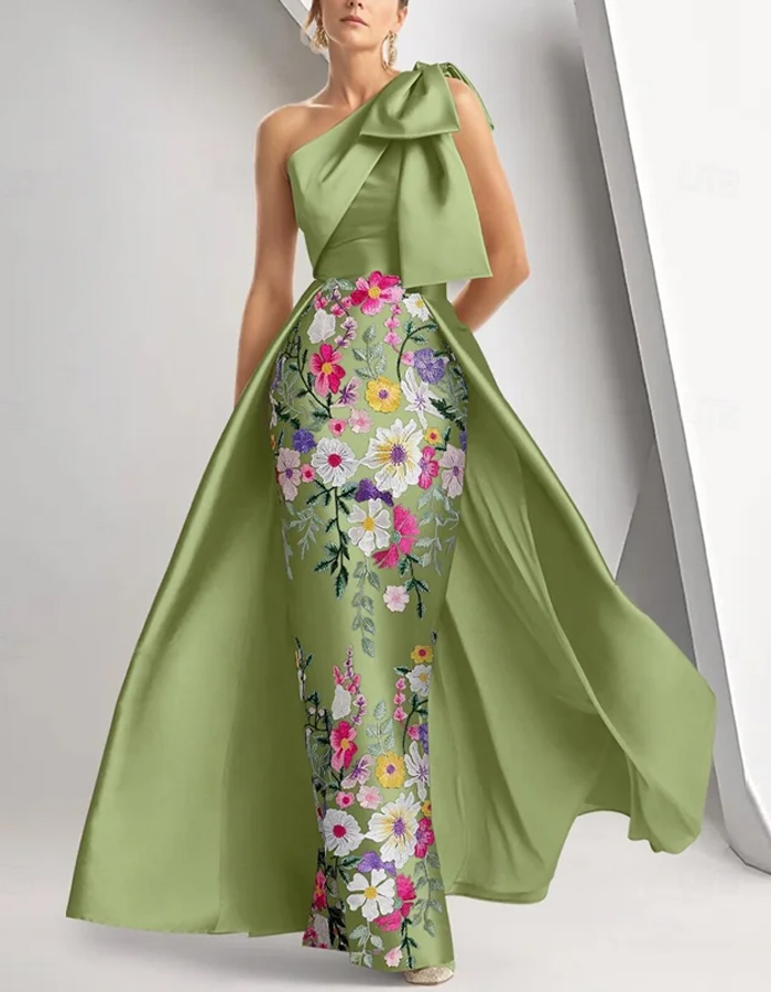 Off-shoulder Bow Floral Pattern Maxi Dress