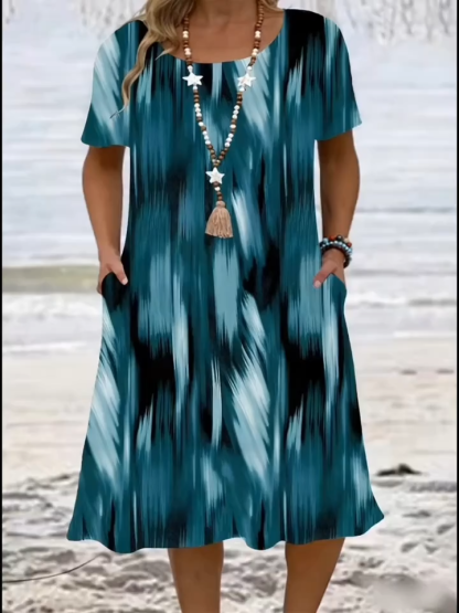 Plus Size Abstract Brushstroke Print Pocket Dress