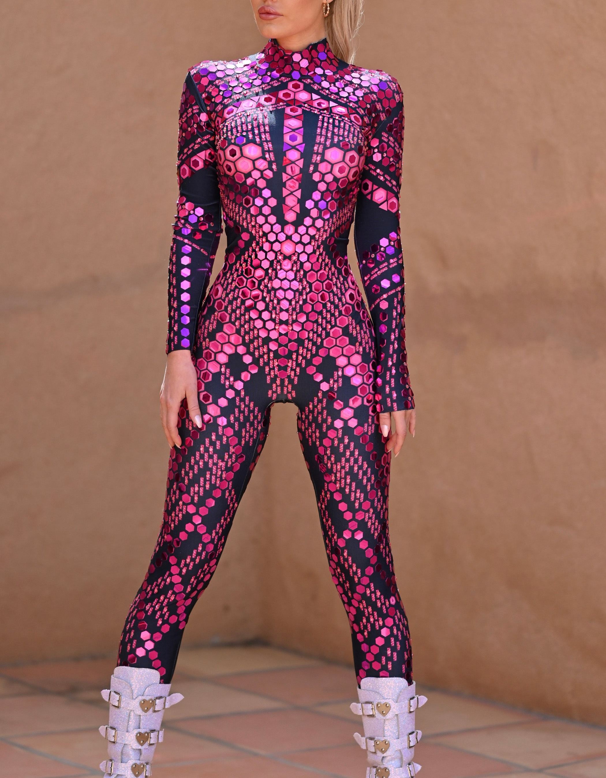 Micca mirror festival jumpsuit pink