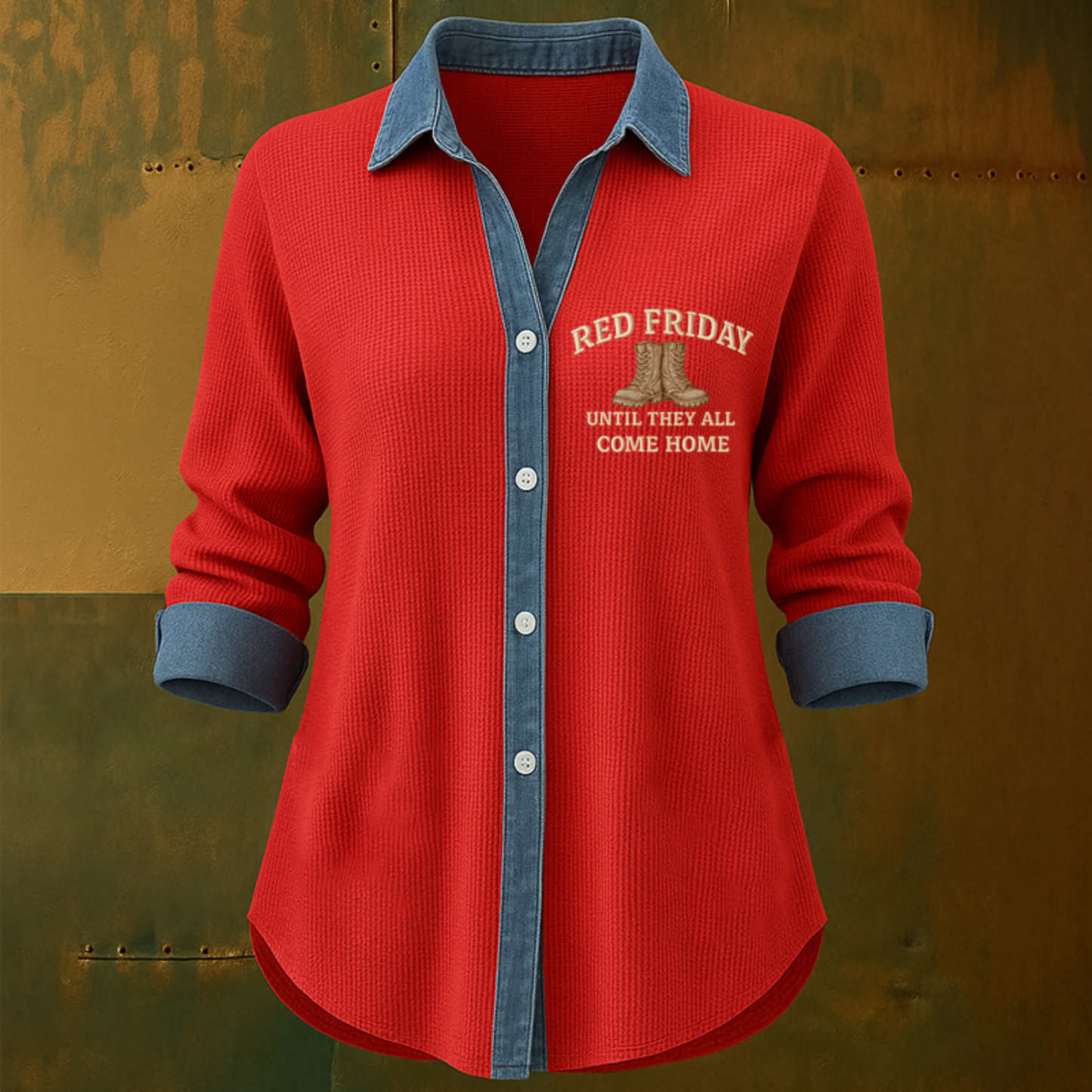 Plus Size Women's Red Friday Printed Casual Shirt