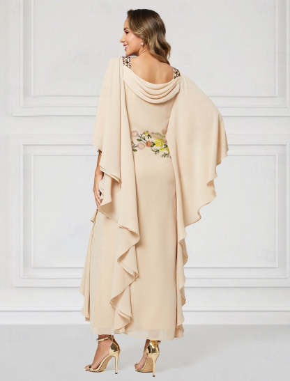Flowers Floral Print Cape Sleeve Ankle-Length Mother of the Bride Dresses