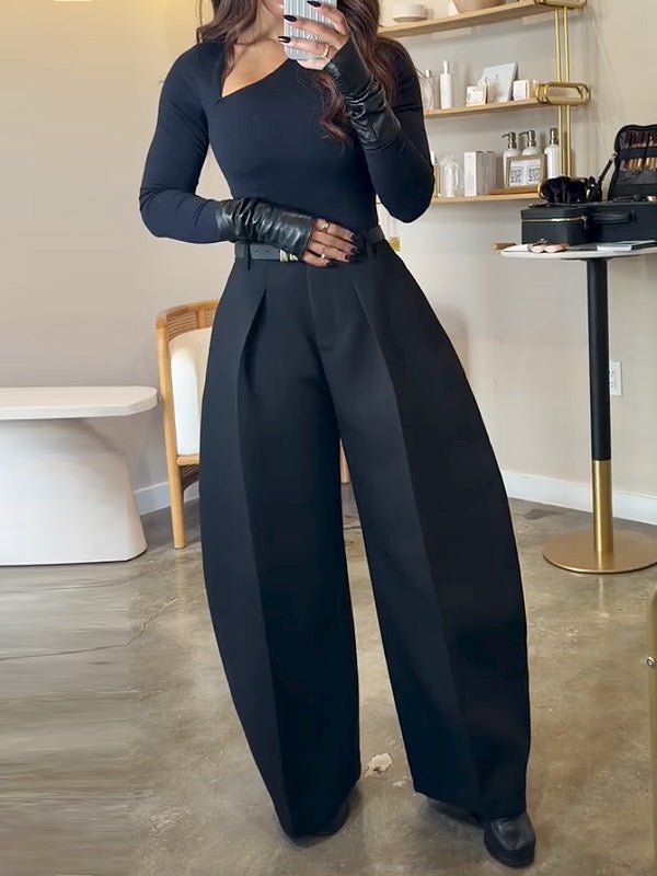 Casual long - sleeved solid color two - piece set - MismiDaily - Two - piece