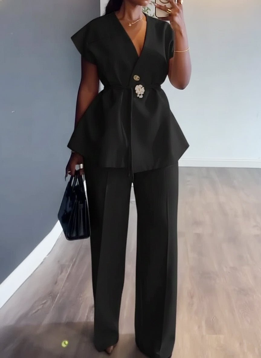 Sleeveless casual solid color two - piece set - MismiDaily - Two - piece