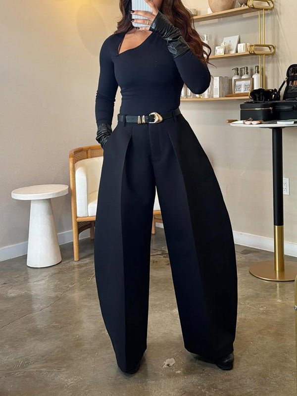 Casual long - sleeved solid color two - piece set - MismiDaily - Two - piece