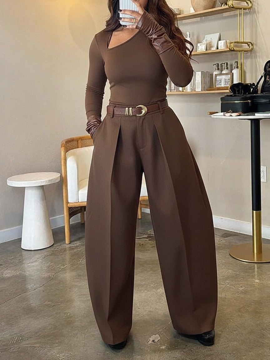 Casual long - sleeved solid color two - piece set - MismiDaily - Two - piece