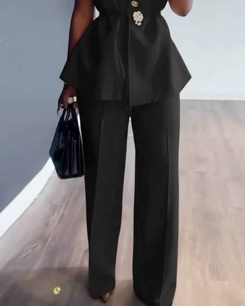 Sleeveless casual solid color two - piece set - MismiDaily - Two - piece