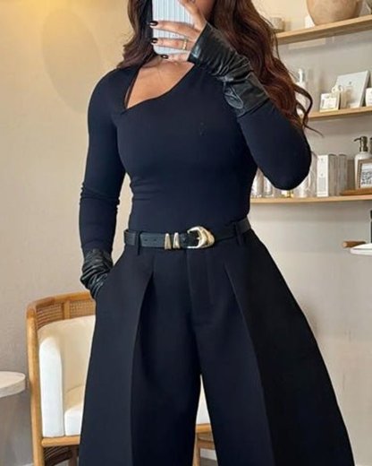 Casual long - sleeved solid color two - piece set - MismiDaily - Two - piece