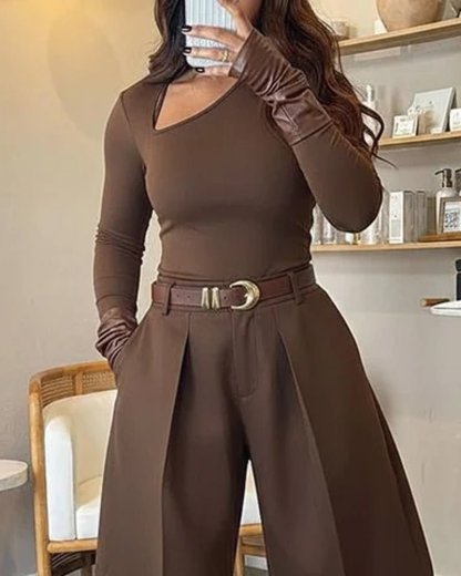 Casual long - sleeved solid color two - piece set - MismiDaily - Two - piece