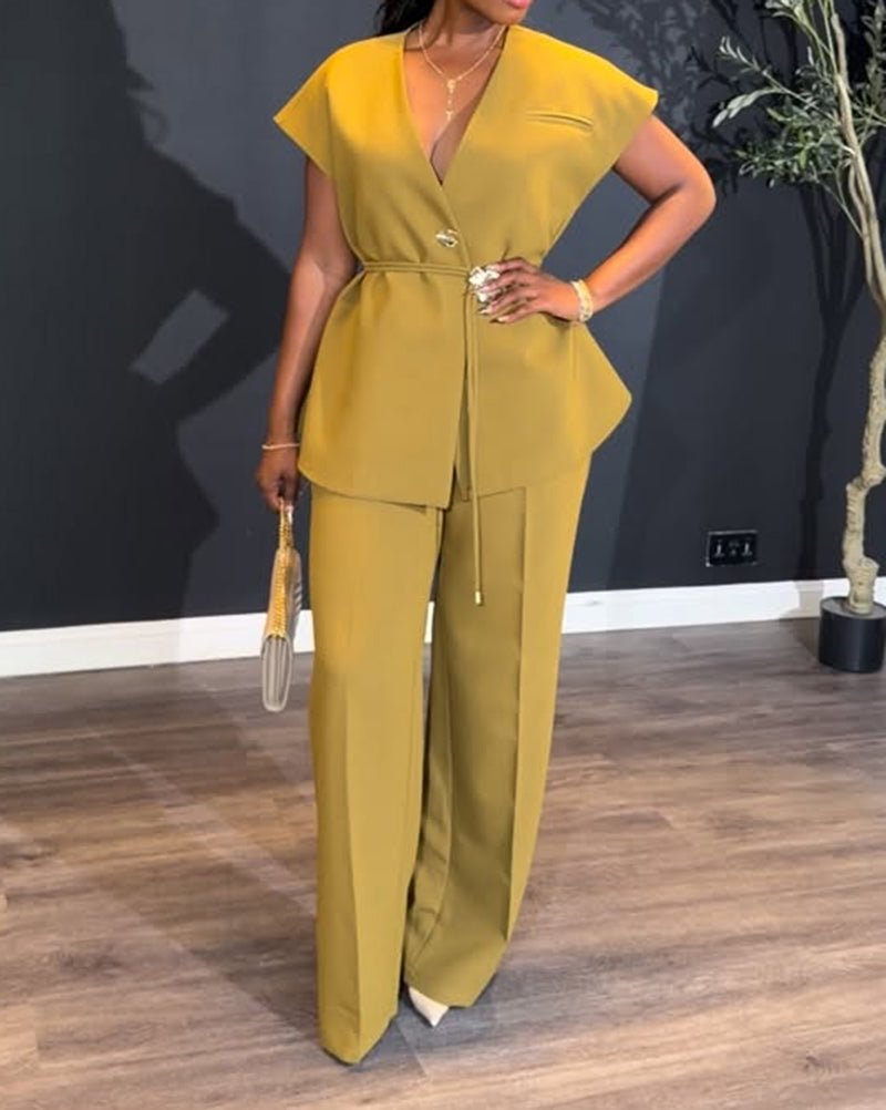 Sleeveless casual solid color two - piece set - MismiDaily - Two - piece