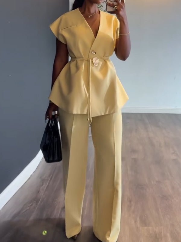 Sleeveless casual solid color two - piece set - MismiDaily - Two - piece